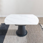 Clara 135cm White Sintered Stone Round Dining Table with Black Pedestal Base