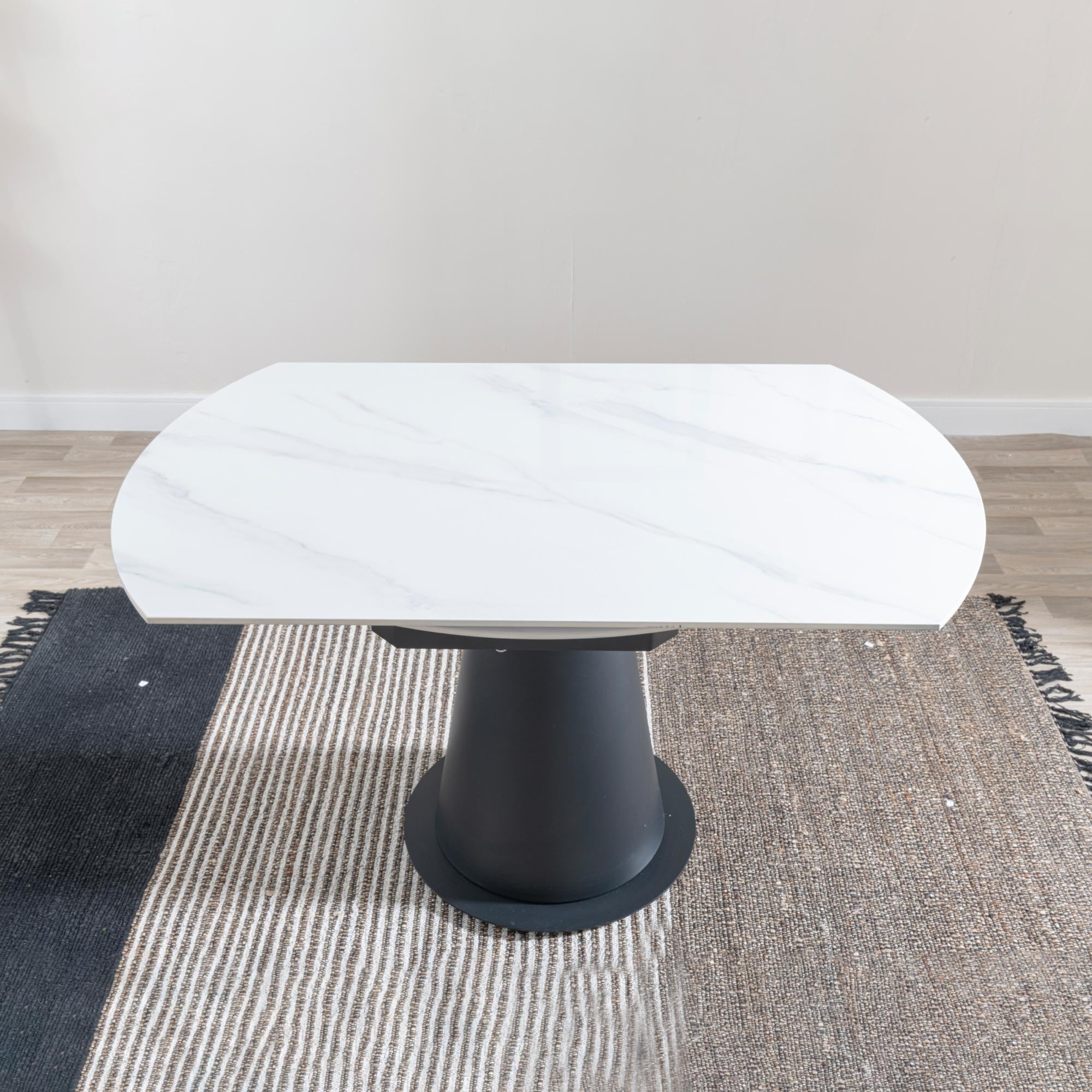Clara 135cm White Sintered Stone Round Dining Table with Black Pedestal Base