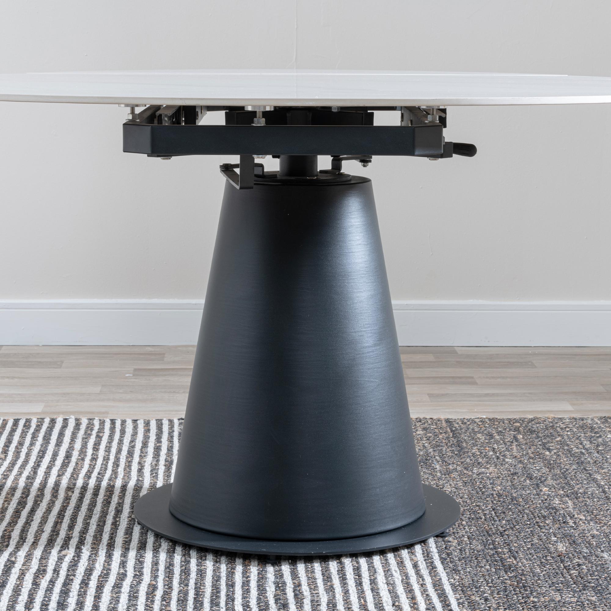 Clara 135cm White Sintered Stone Round Dining Table with Black Pedestal Base