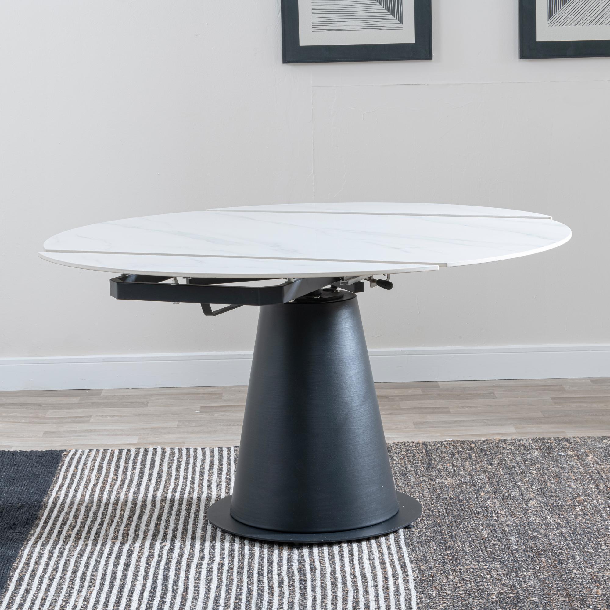 Clara 135cm White Sintered Stone Round Dining Table with Black Pedestal Base