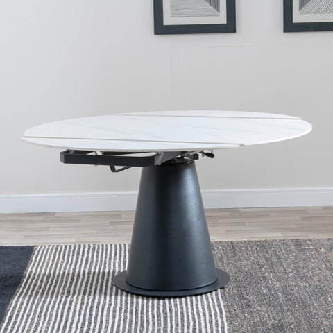 Clara 135cm White Sintered Stone Round Dining Table with Black Pedestal Base
