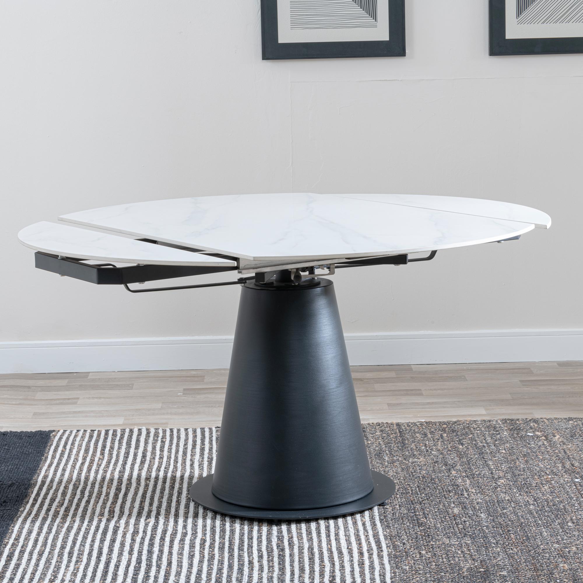 Clara 135cm White Sintered Stone Round Dining Table with Black Pedestal Base