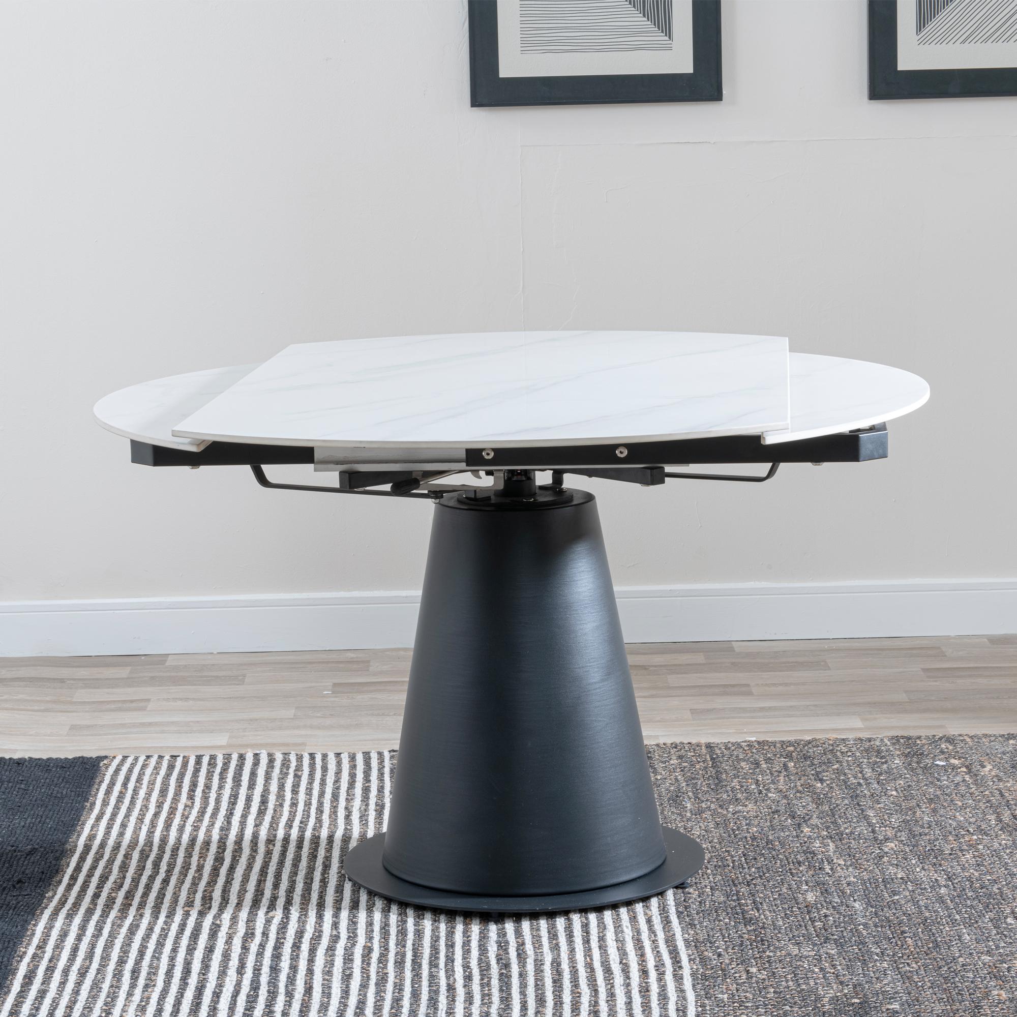 Clara 135cm White Sintered Stone Round Dining Table with Black Pedestal Base