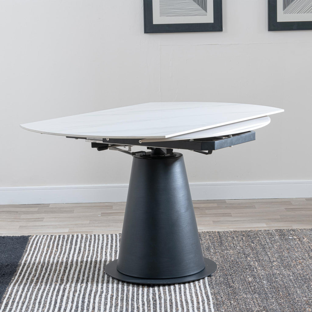 Clara 135cm White Sintered Stone Round Dining Table with Black Pedestal Base