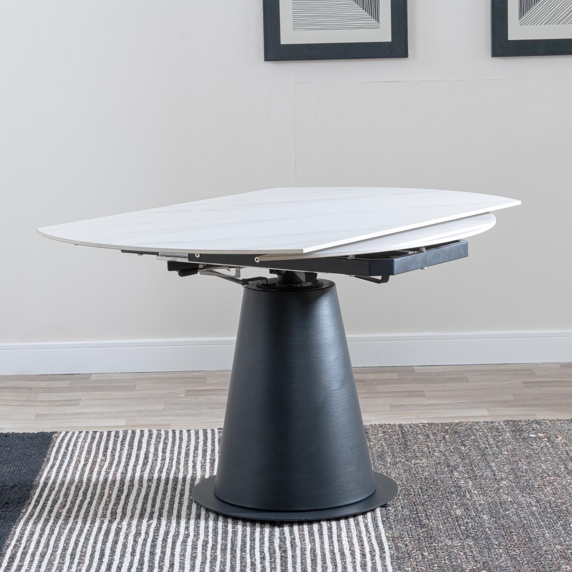Clara 135cm White Sintered Stone Round Dining Table with Black Pedestal Base