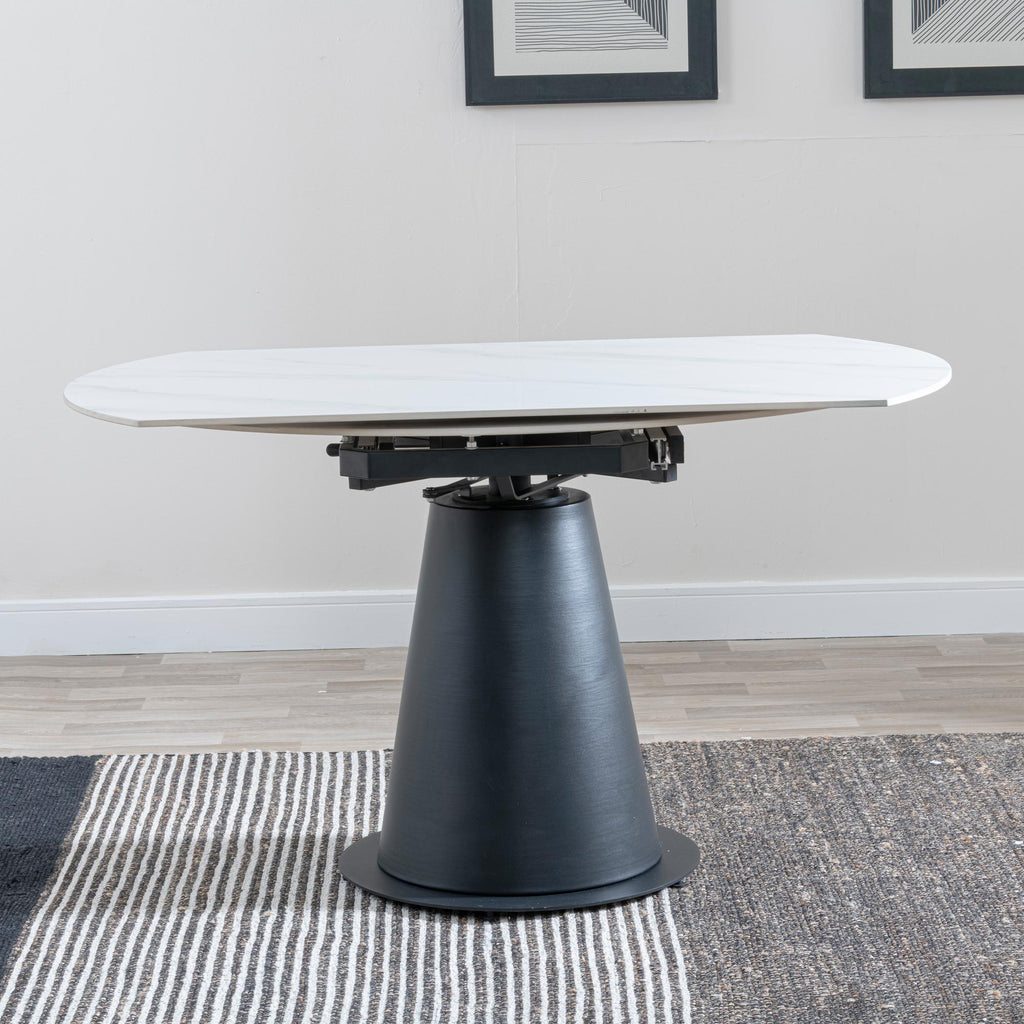 Clara 135cm White Sintered Stone Round Dining Table with Black Pedestal Base