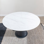 Clara 135cm White Sintered Stone Round Dining Table with Black Pedestal Base