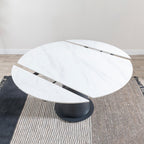 Clara 135cm White Sintered Stone Round Dining Table with Black Pedestal Base