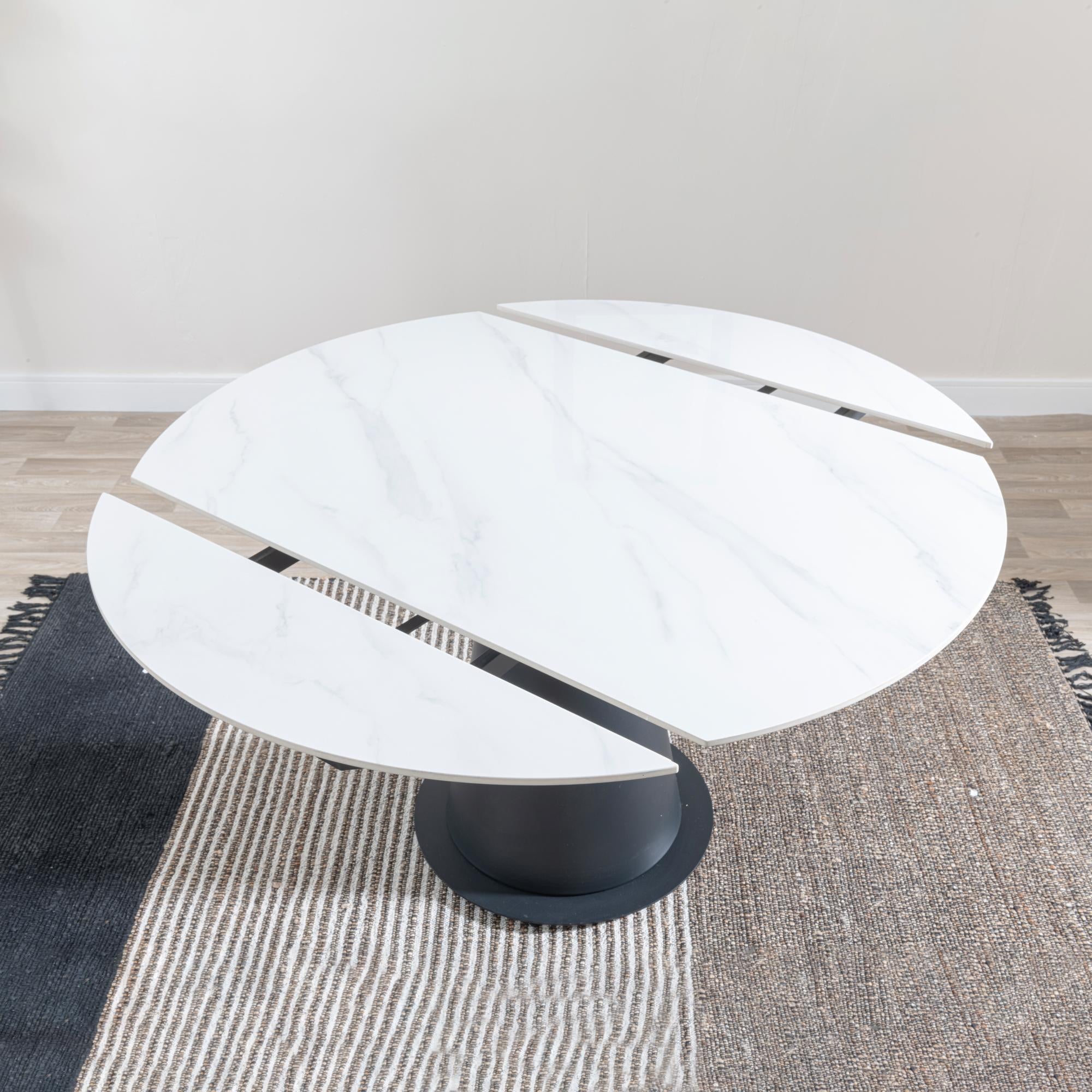 Clara 135cm White Sintered Stone Round Dining Table with Black Pedestal Base