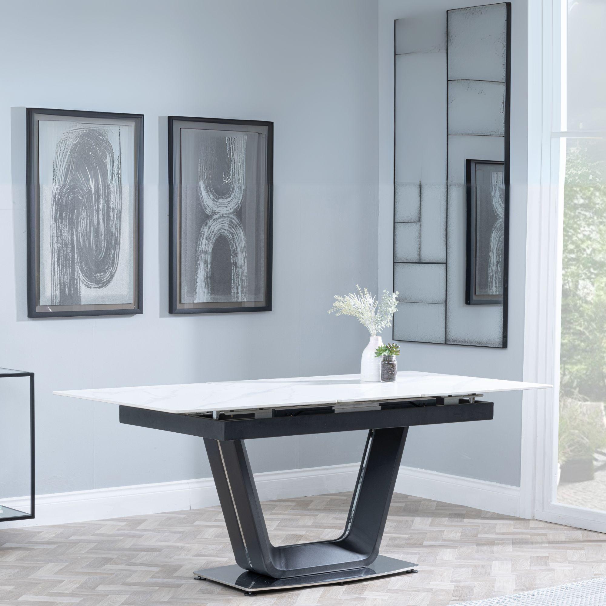 Delta White Sintered Stone Extending Dining Table