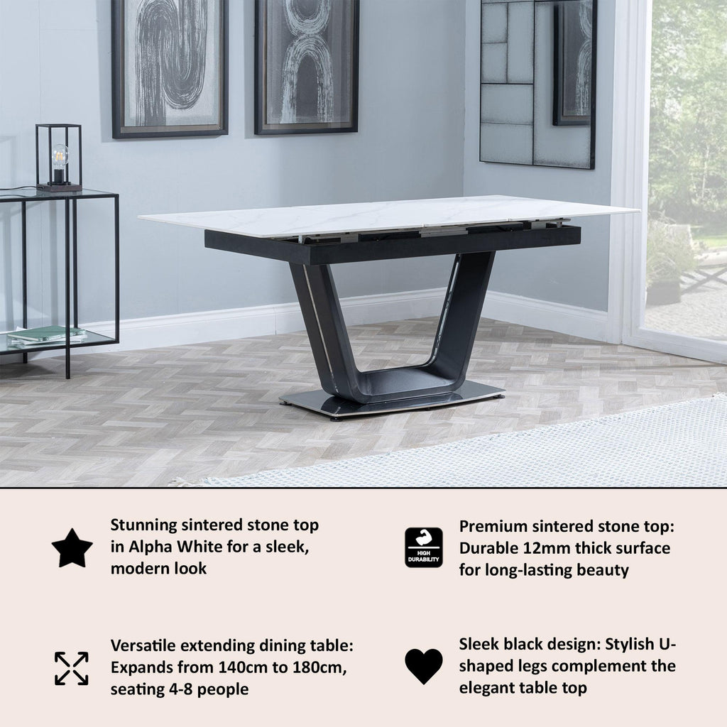 Delta White Sintered Stone Extending Dining Table