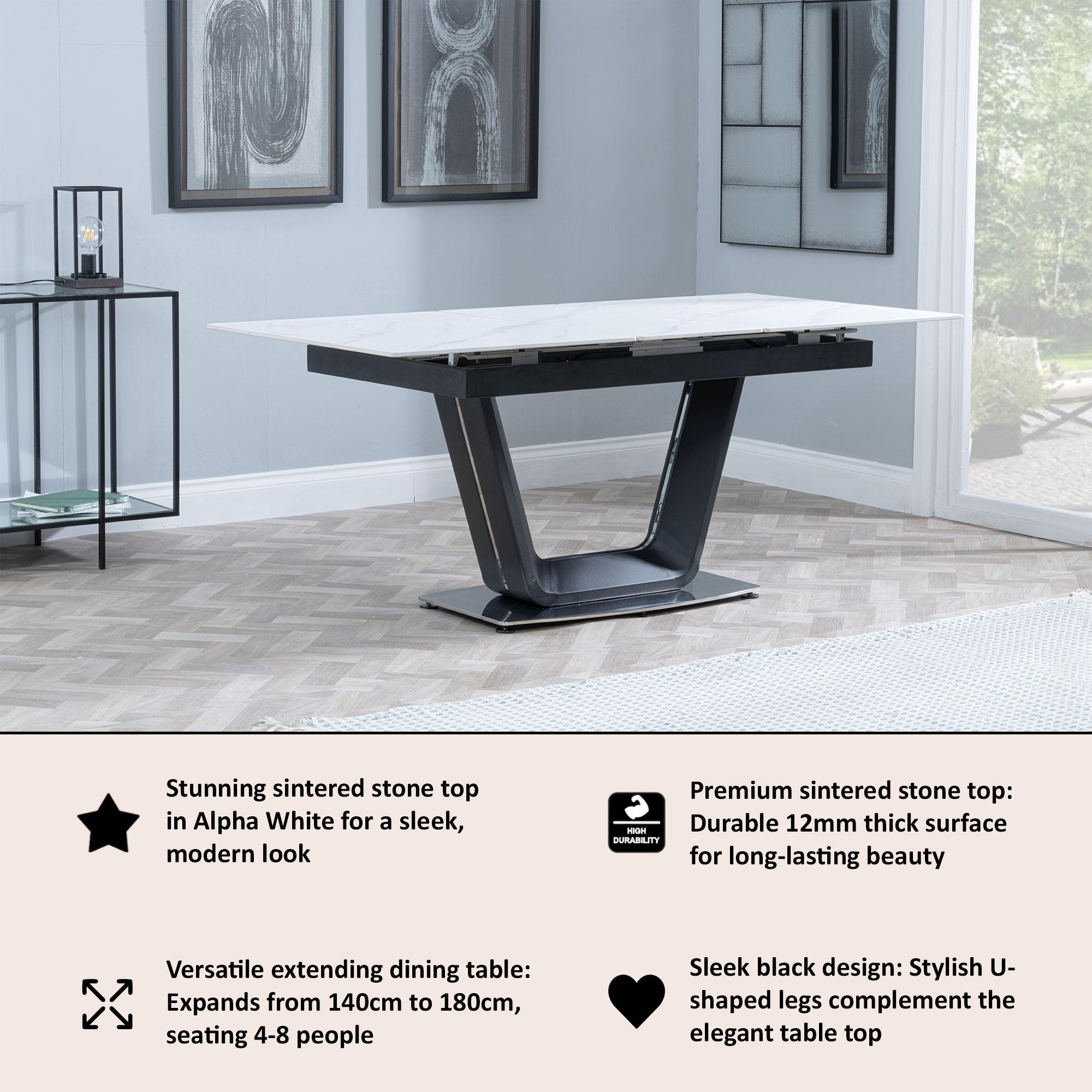 Delta White Sintered Stone Extending Dining Table
