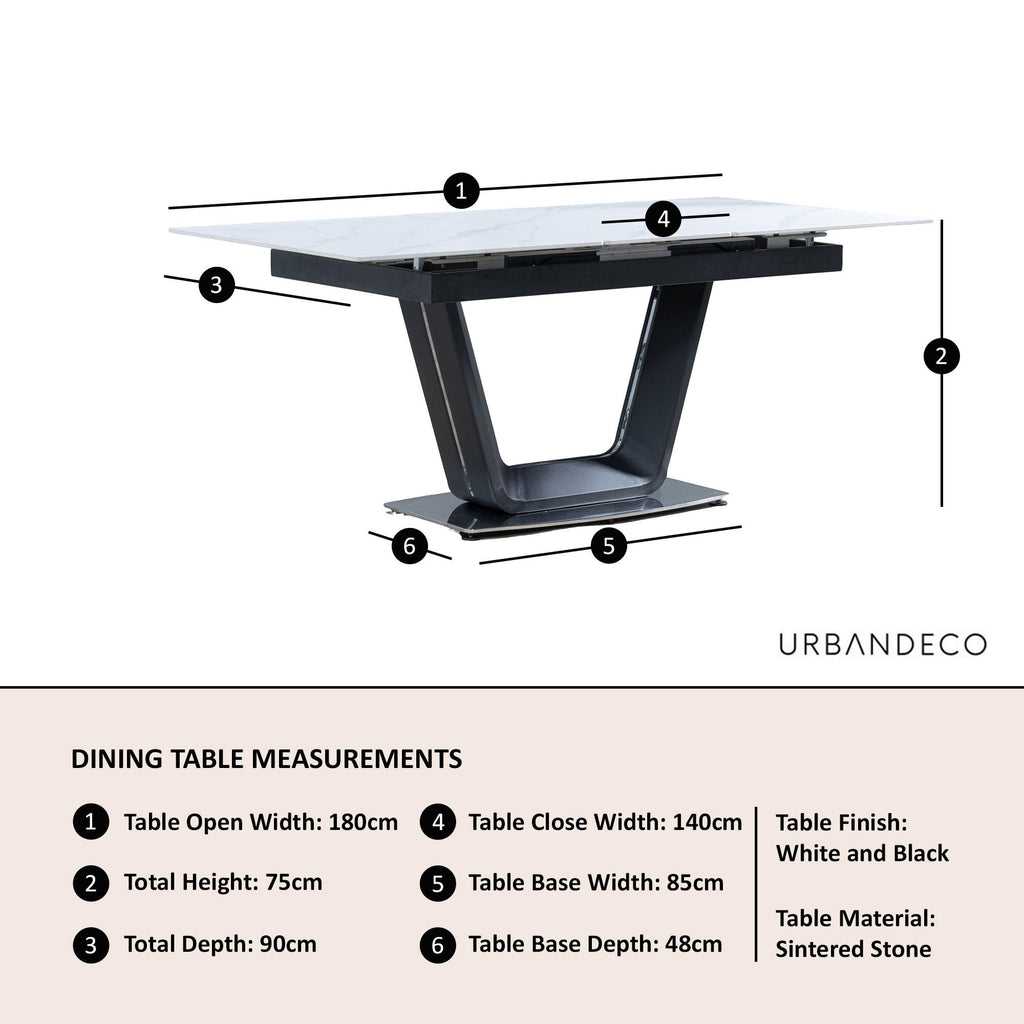 Delta White Sintered Stone Extending Dining Table