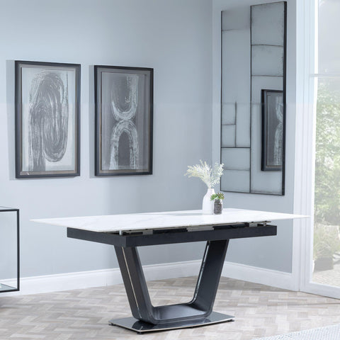 Delta White Sintered Stone Extending Dining Table