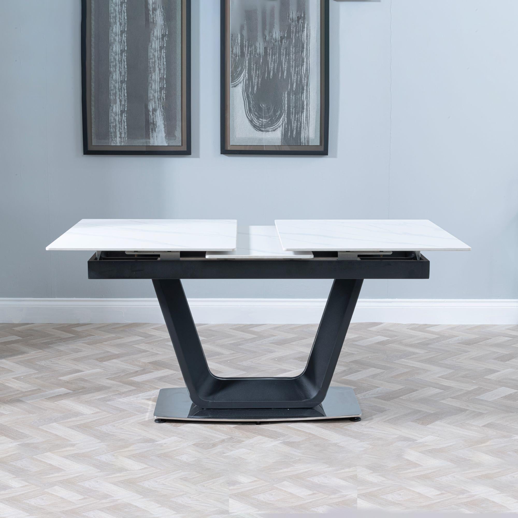 Delta White Sintered Stone Extending Dining Table