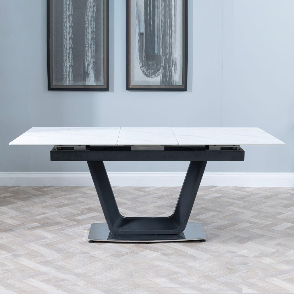 Delta White Sintered Stone Extending Dining Table