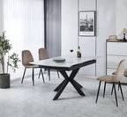 Eva White Sintered Stone Extending Dining Table with Black Star Base