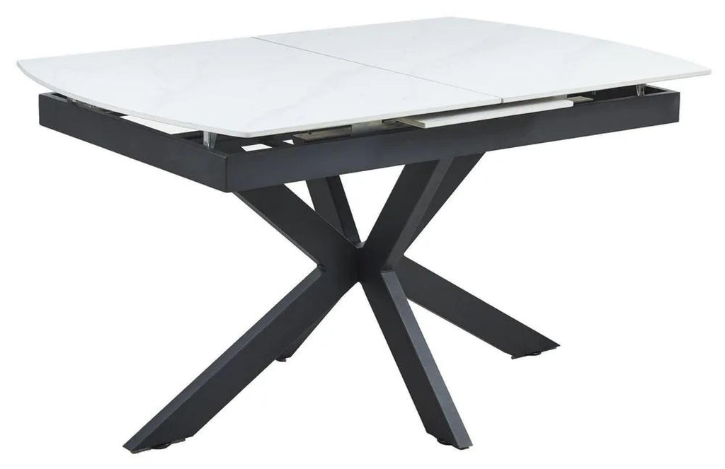 Eva White Sintered Stone Extending Dining Table with Black Star Base