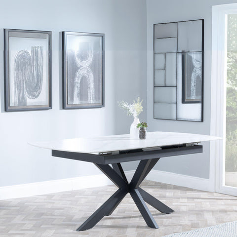 Eva White Sintered Stone Extending Dining Table with Black Star Base