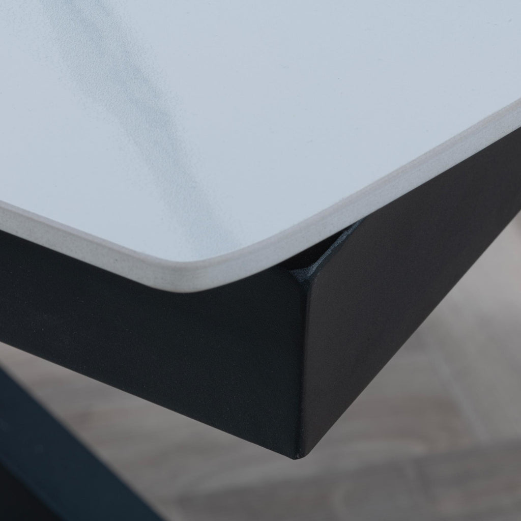 Eva White Sintered Stone Extending Dining Table with Black Star Base