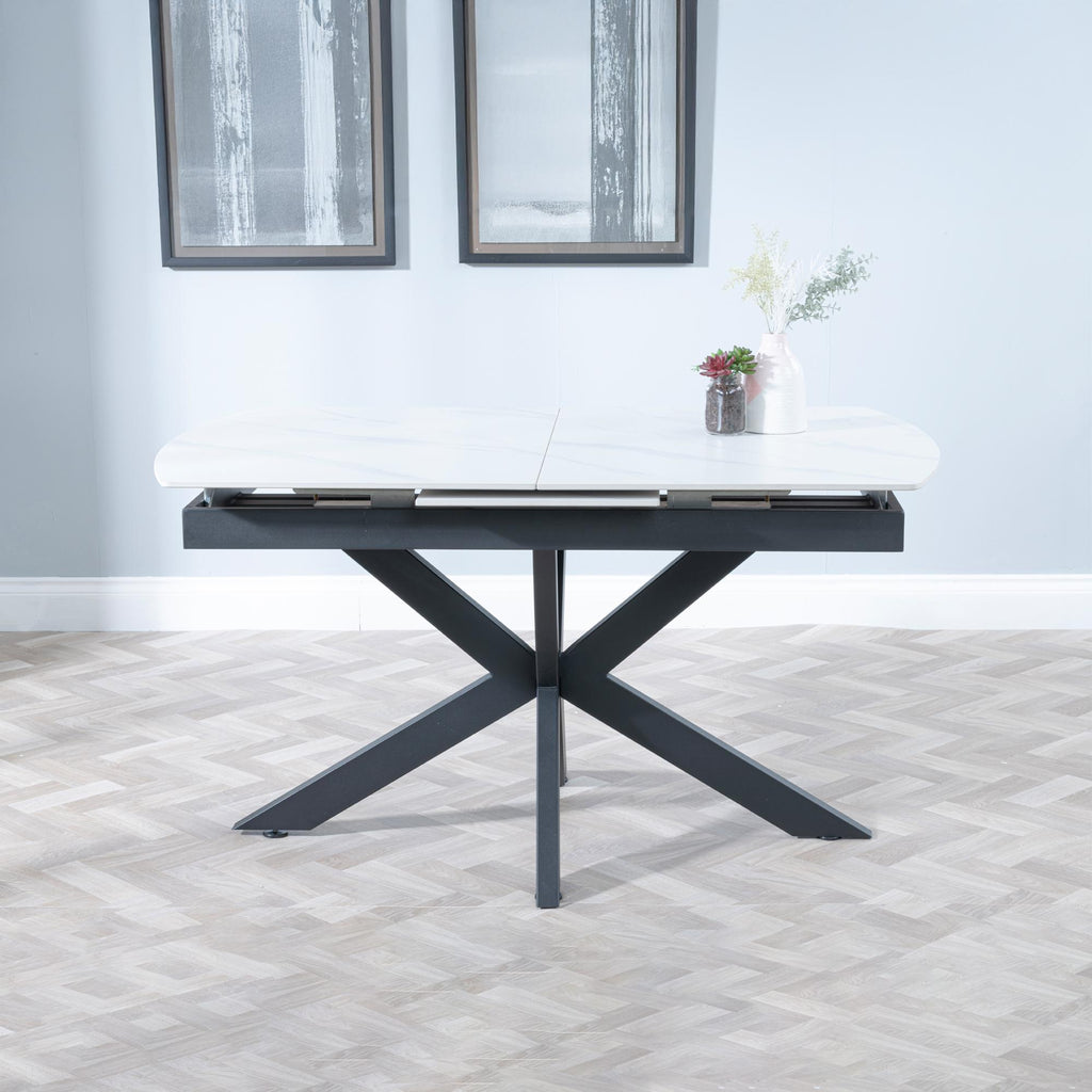 Eva White Sintered Stone Extending Dining Table with Black Star Base