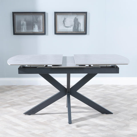 Eva Grey Sintered Stone Extending Dining Table with Black Star Base