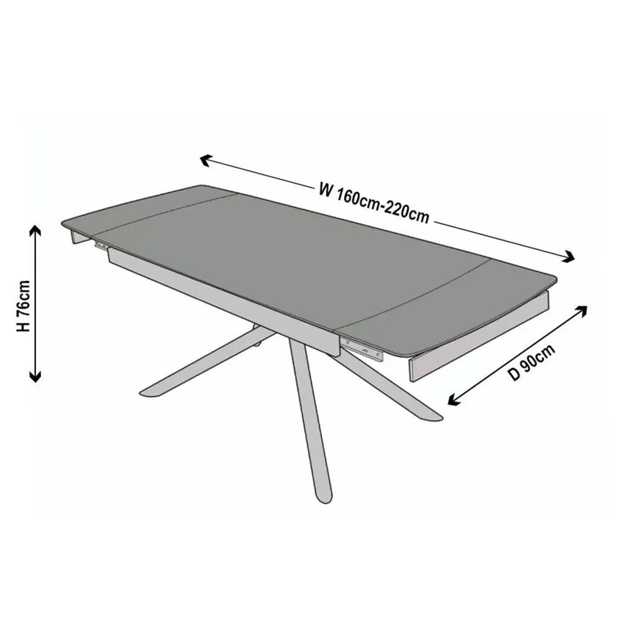 Flavia Grey Sintered Stone Extending Dining Table with Black Cross Base - 160cm-220cm