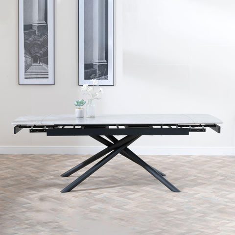 Flavia Grey Sintered Stone Extending Dining Table with Black Cross Base - 160cm-220cm
