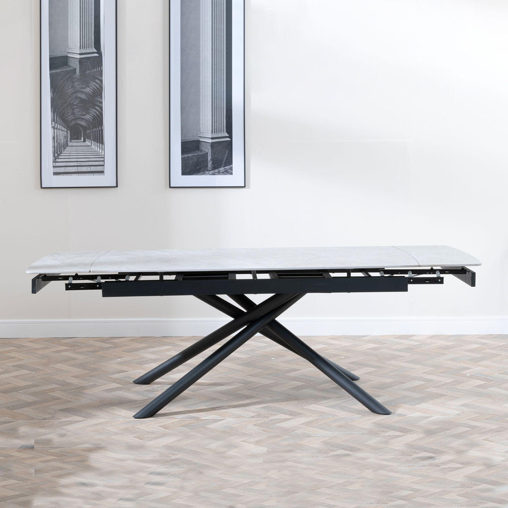 Flavia Grey Sintered Stone Extending Dining Table with Black Cross Base - 160cm-220cm