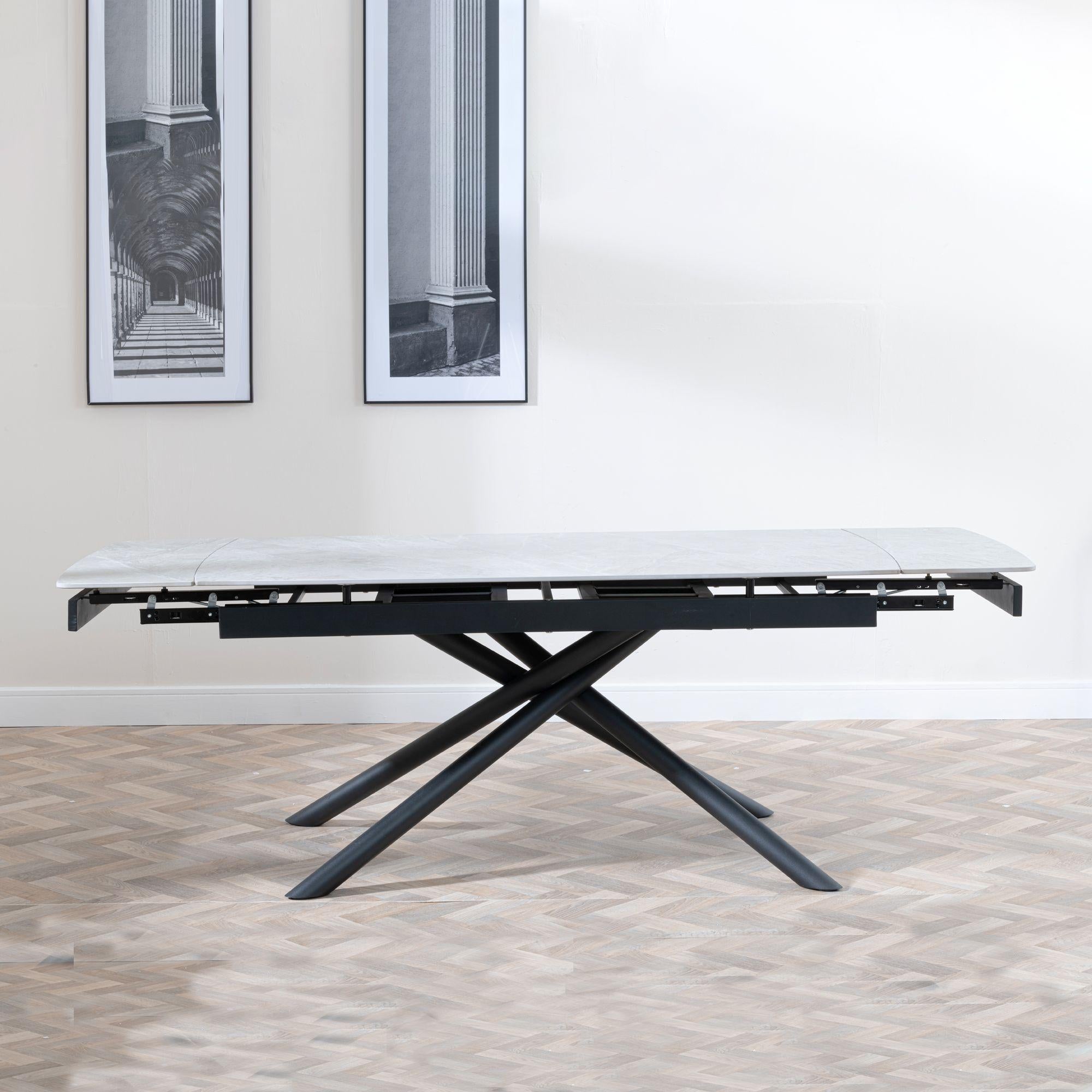 Flavia Grey Sintered Stone Extending Dining Table with Black Cross Base - 160cm-220cm