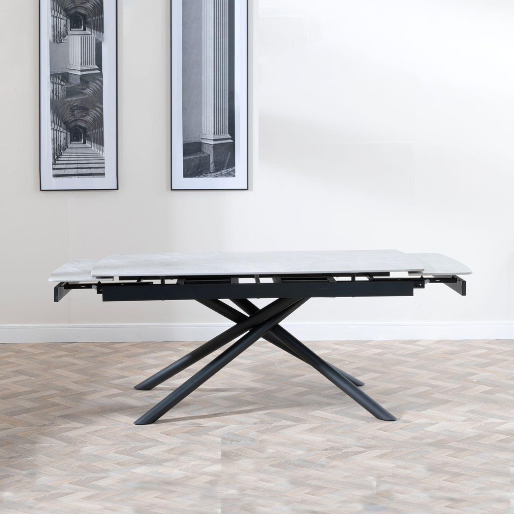 Flavia Grey Sintered Stone Extending Dining Table with Black Cross Base - 160cm-220cm
