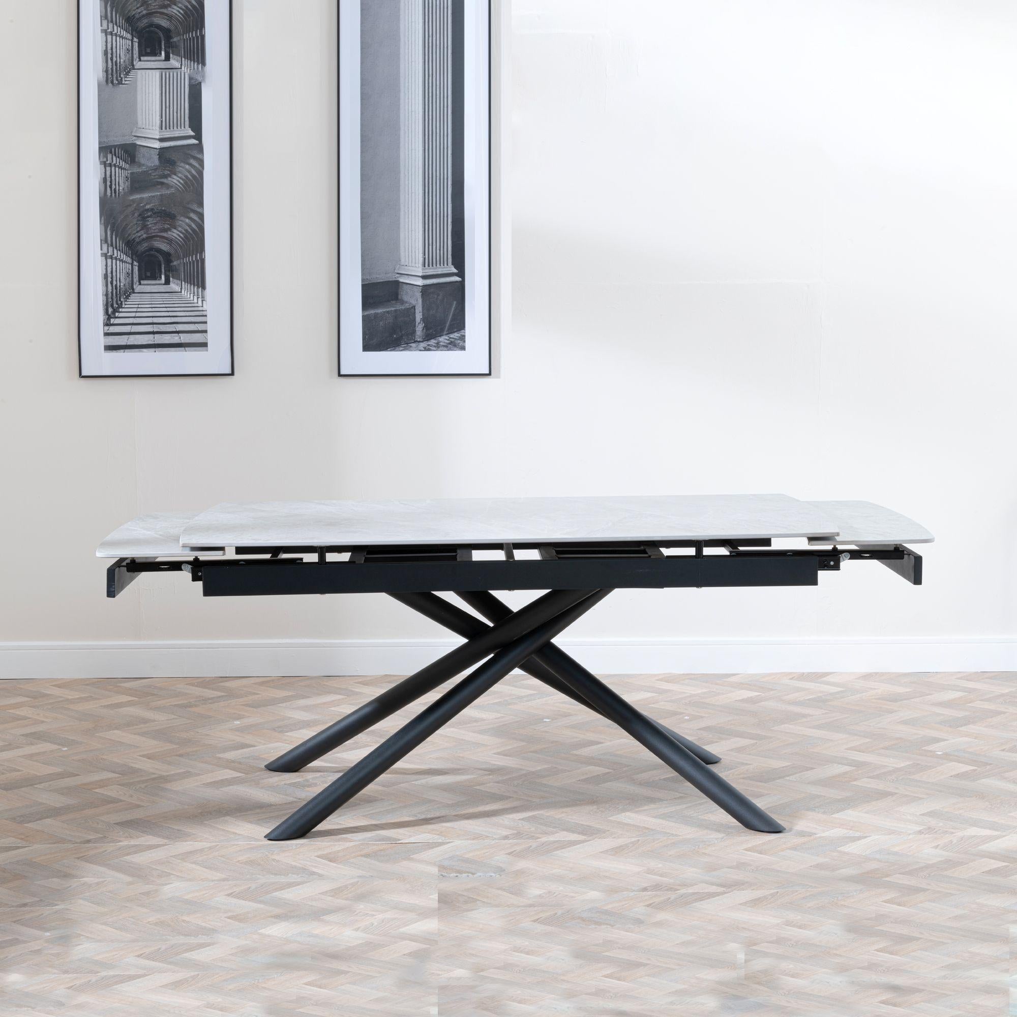 Flavia Grey Sintered Stone Extending Dining Table with Black Cross Base - 160cm-220cm