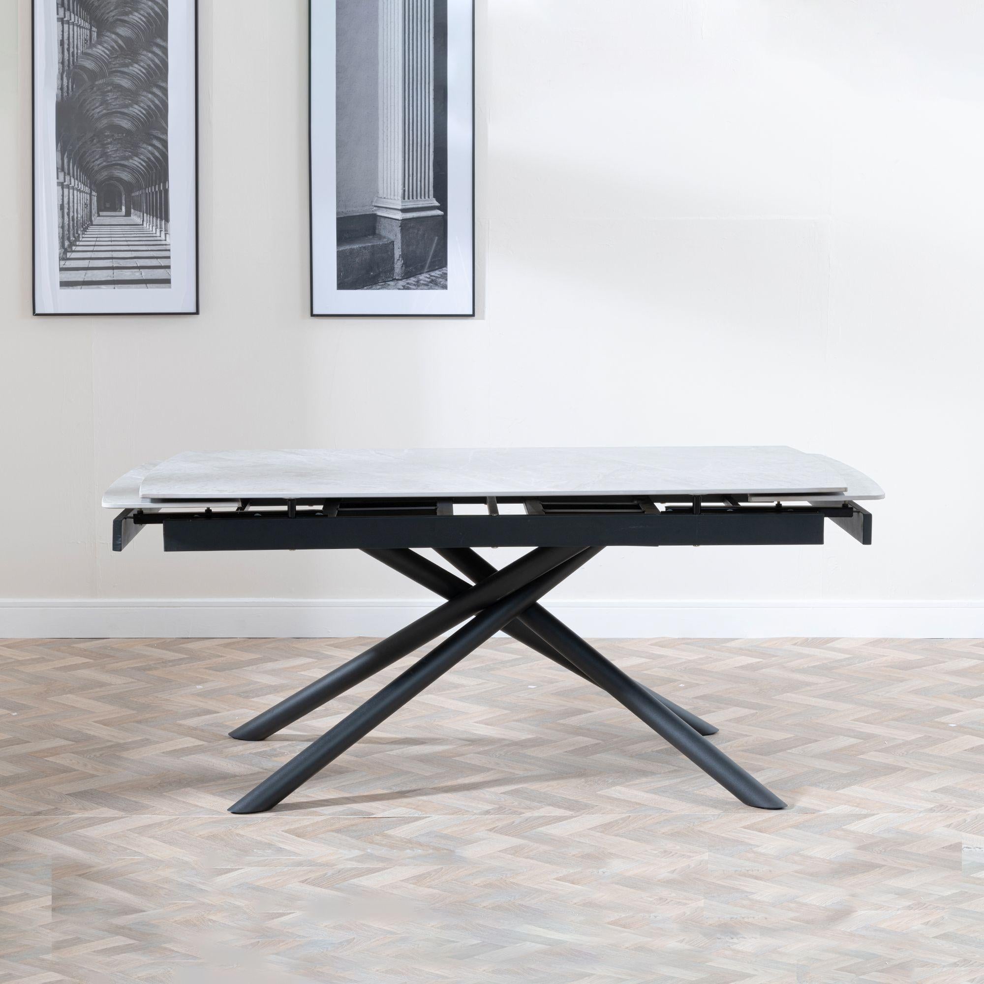 Flavia Grey Sintered Stone Extending Dining Table with Black Cross Base - 160cm-220cm