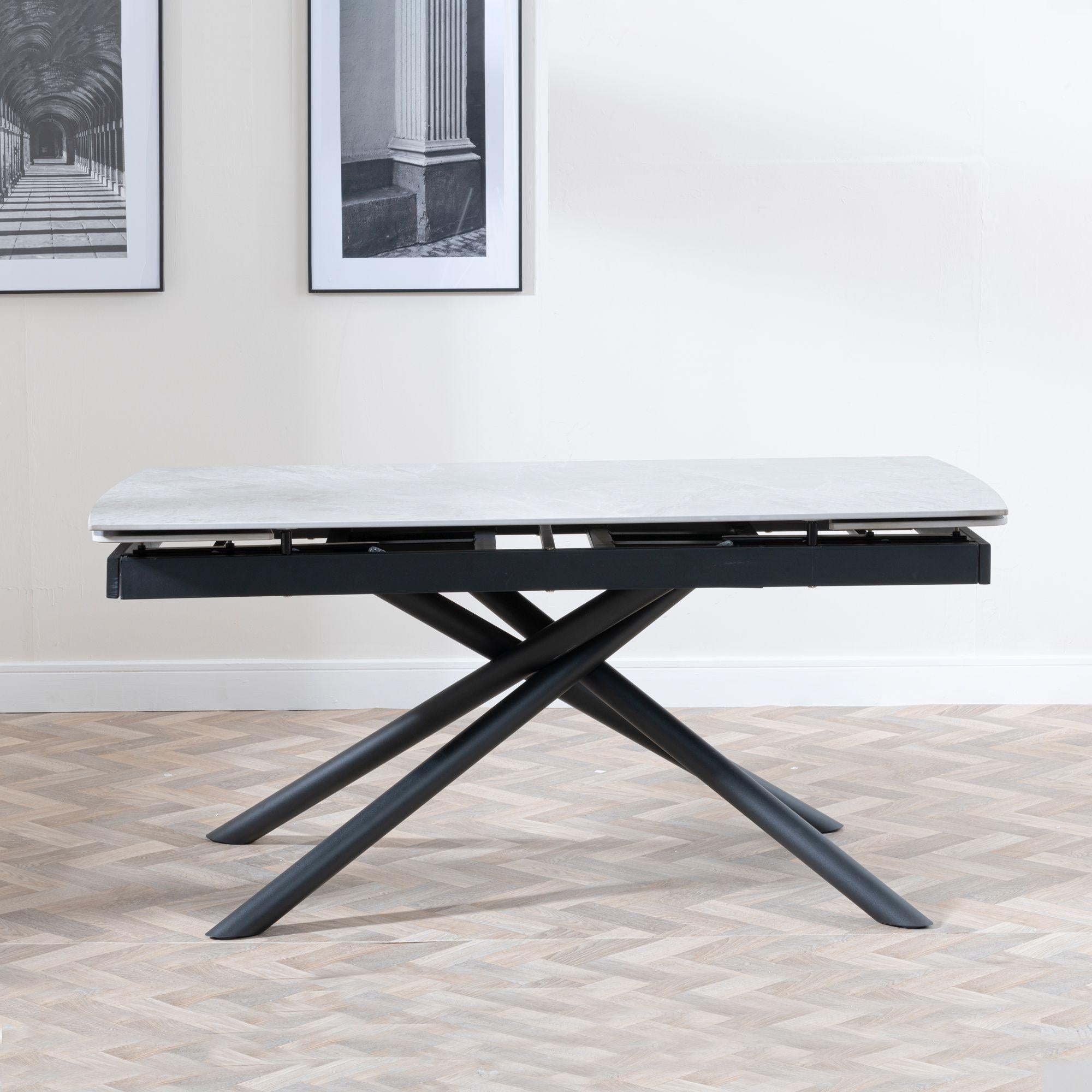 Flavia Grey Sintered Stone Extending Dining Table with Black Cross Base - 160cm-220cm