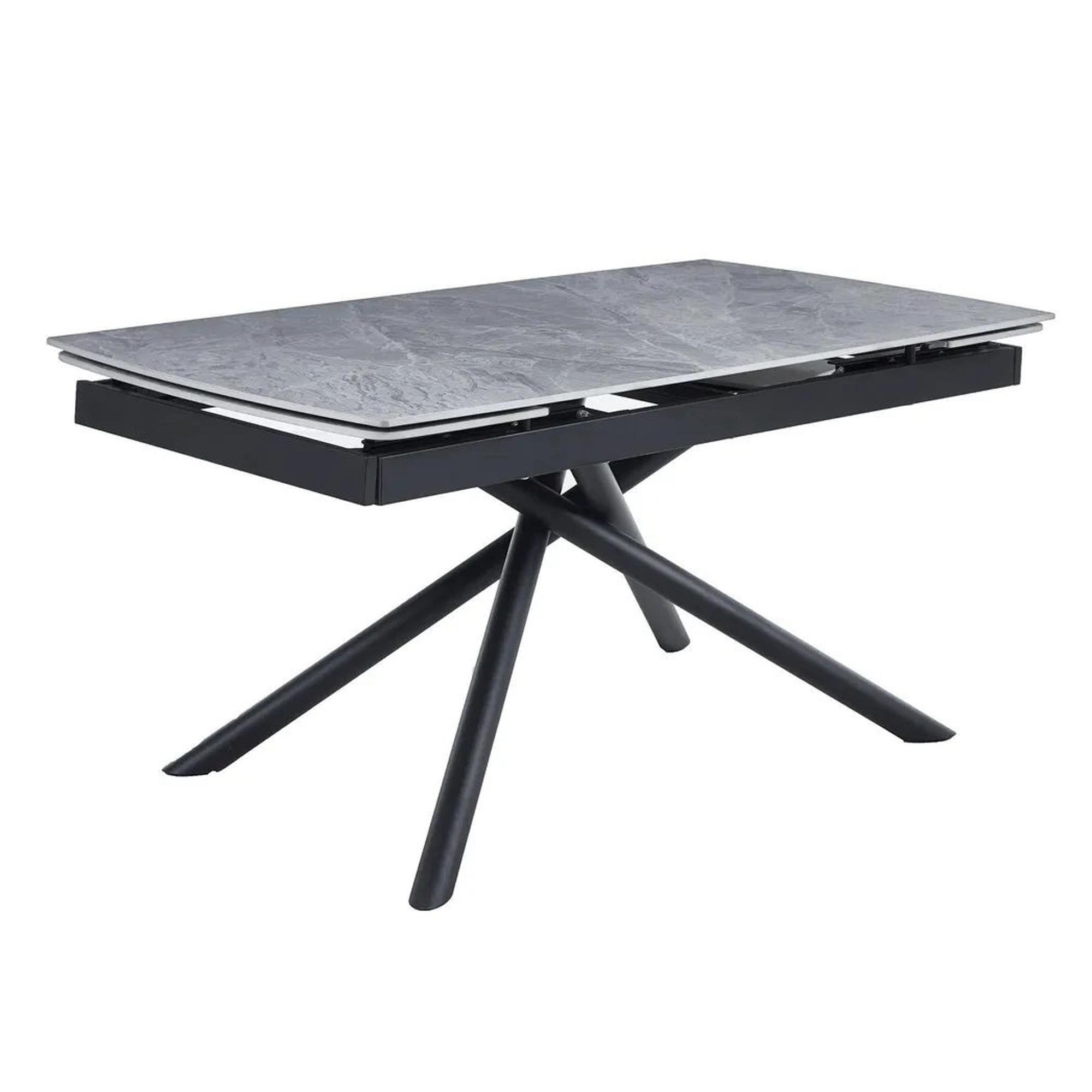 Flavia Grey Sintered Stone Extending Dining Table with Black Cross Base - 160cm-220cm