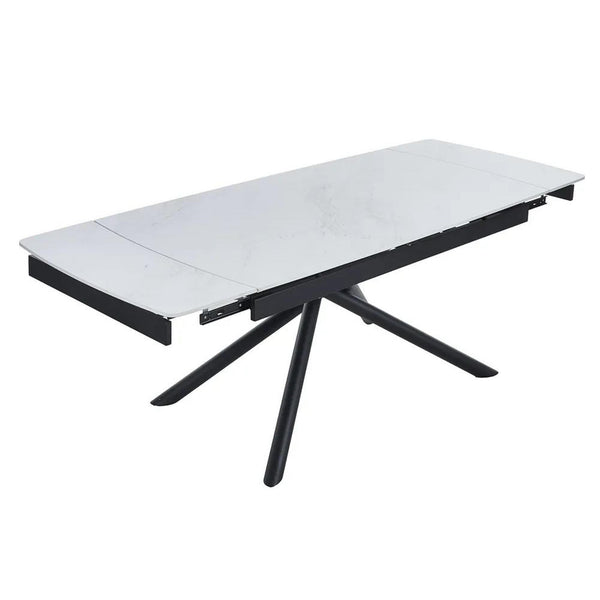 Flavia White Sintered Stone Extending Dining Table with Black Cross Base - 160cm-220cm