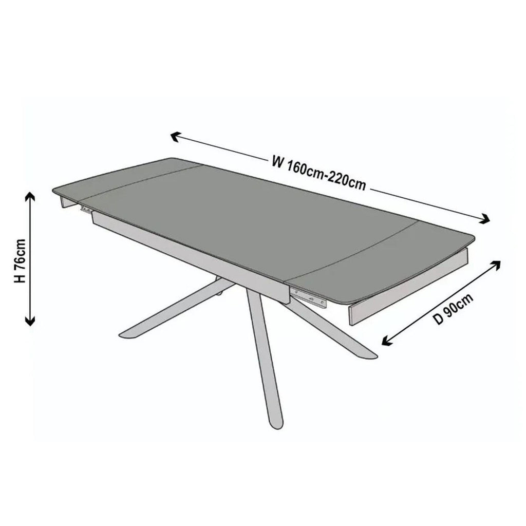 Flavia White Sintered Stone Extending Dining Table with Black Cross Base - 160cm-220cm