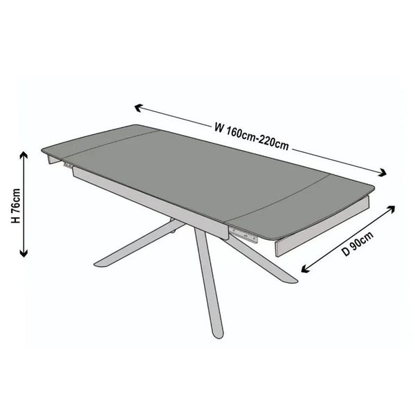 Flavia White Sintered Stone Extending Dining Table with Black Cross Base - 160cm-220cm