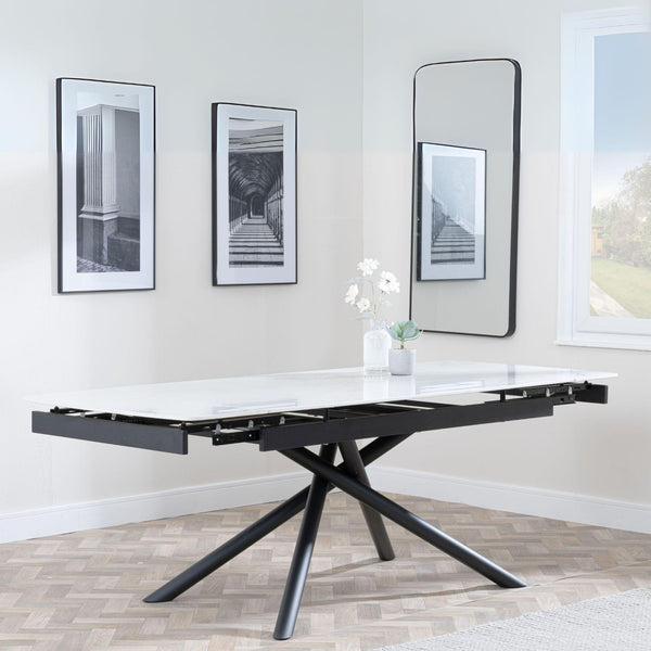 Flavia White Sintered Stone Extending Dining Table with Black Cross Base - 160cm-220cm