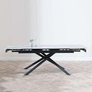 Flavia White Sintered Stone Extending Dining Table with Black Cross Base - 160cm-220cm
