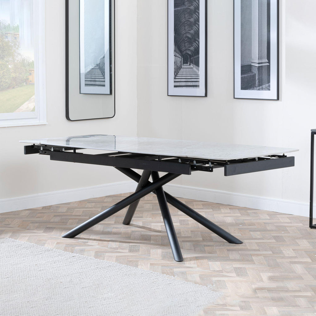 Flavia White Sintered Stone Extending Dining Table with Black Cross Base - 160cm-220cm