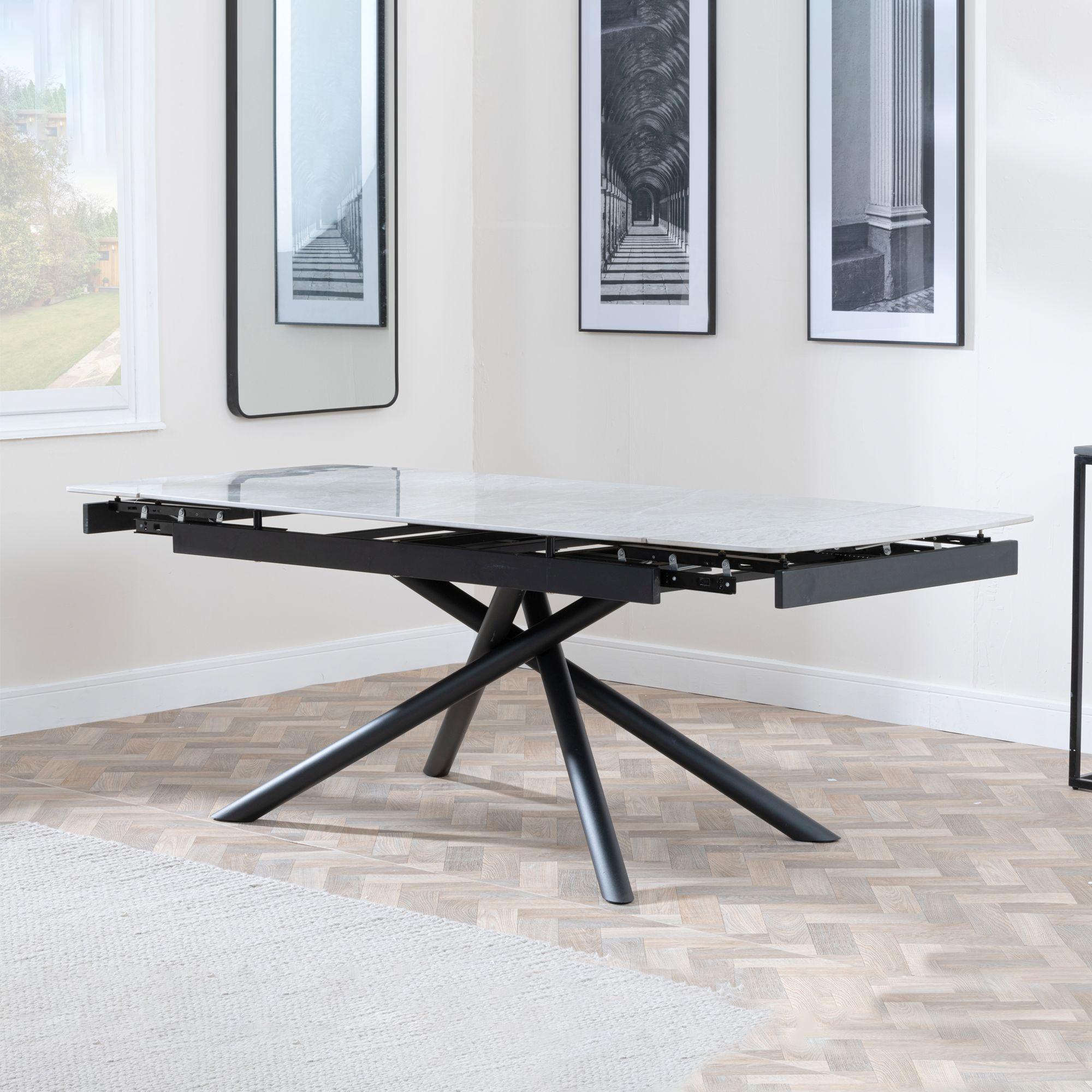 Flavia White Sintered Stone Extending Dining Table with Black Cross Base - 160cm-220cm