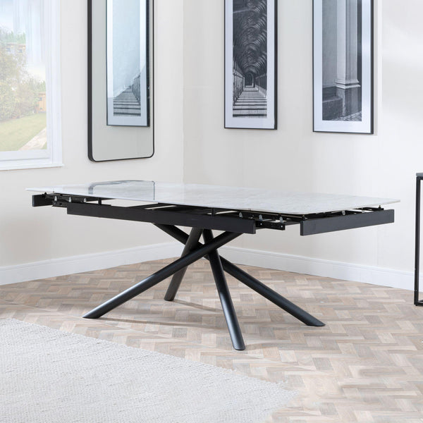 Flavia White Sintered Stone Extending Dining Table with Black Cross Base - 160cm-220cm