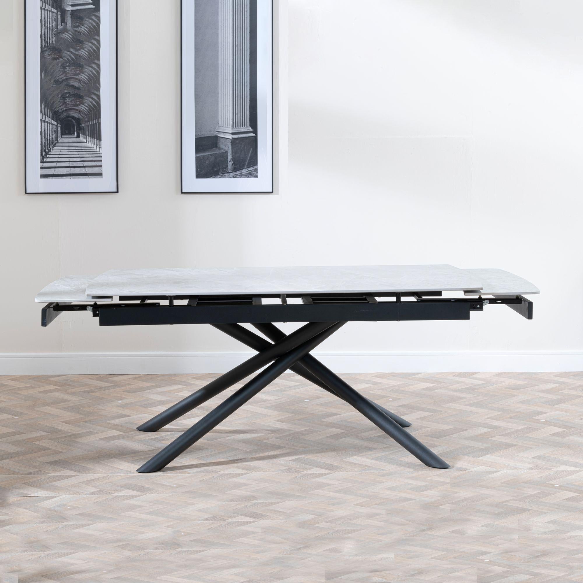 Flavia White Sintered Stone Extending Dining Table with Black Cross Base - 160cm-220cm
