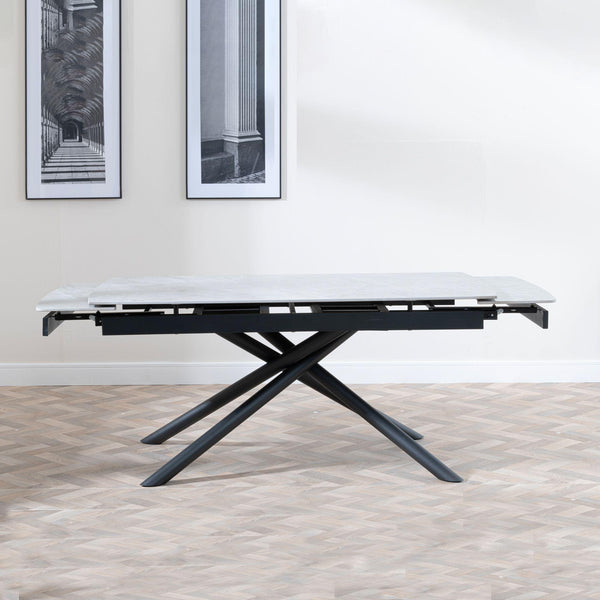 Flavia White Sintered Stone Extending Dining Table with Black Cross Base - 160cm-220cm