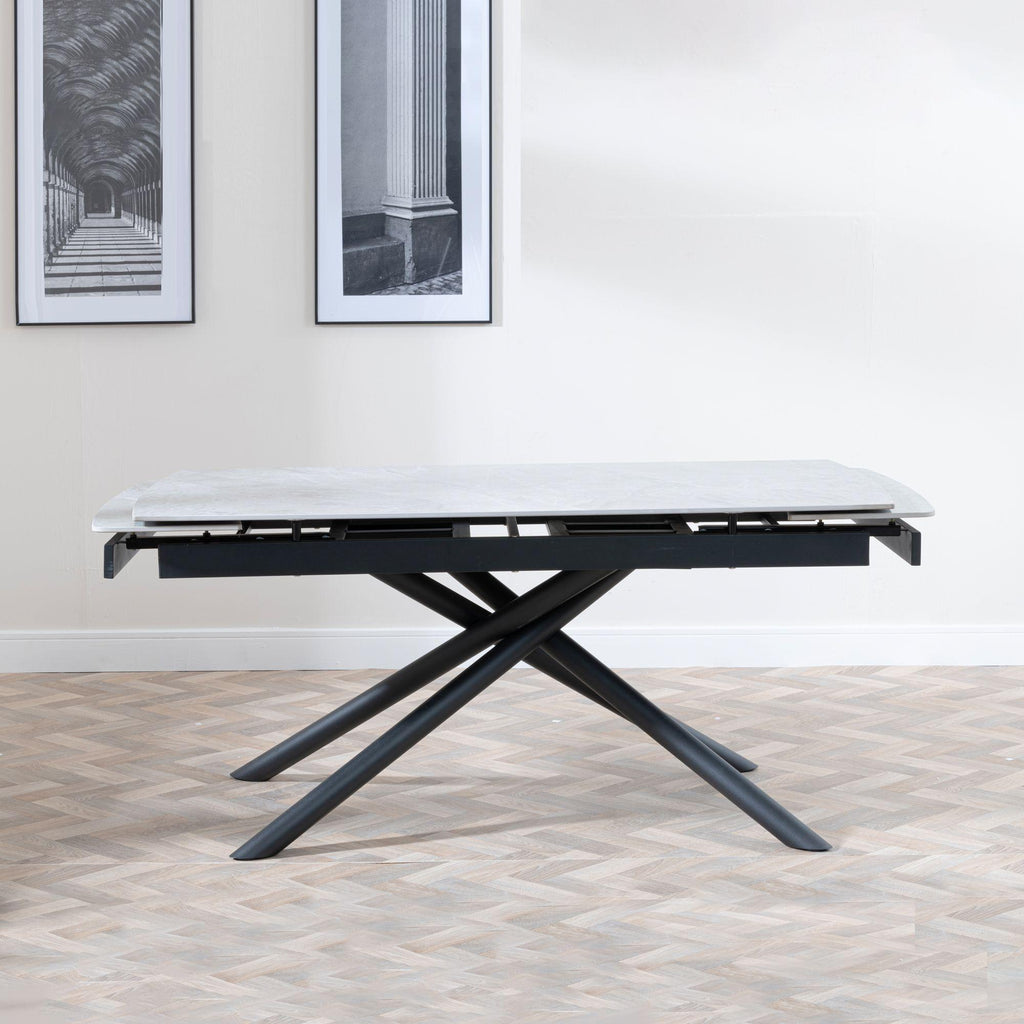 Flavia White Sintered Stone Extending Dining Table with Black Cross Base - 160cm-220cm