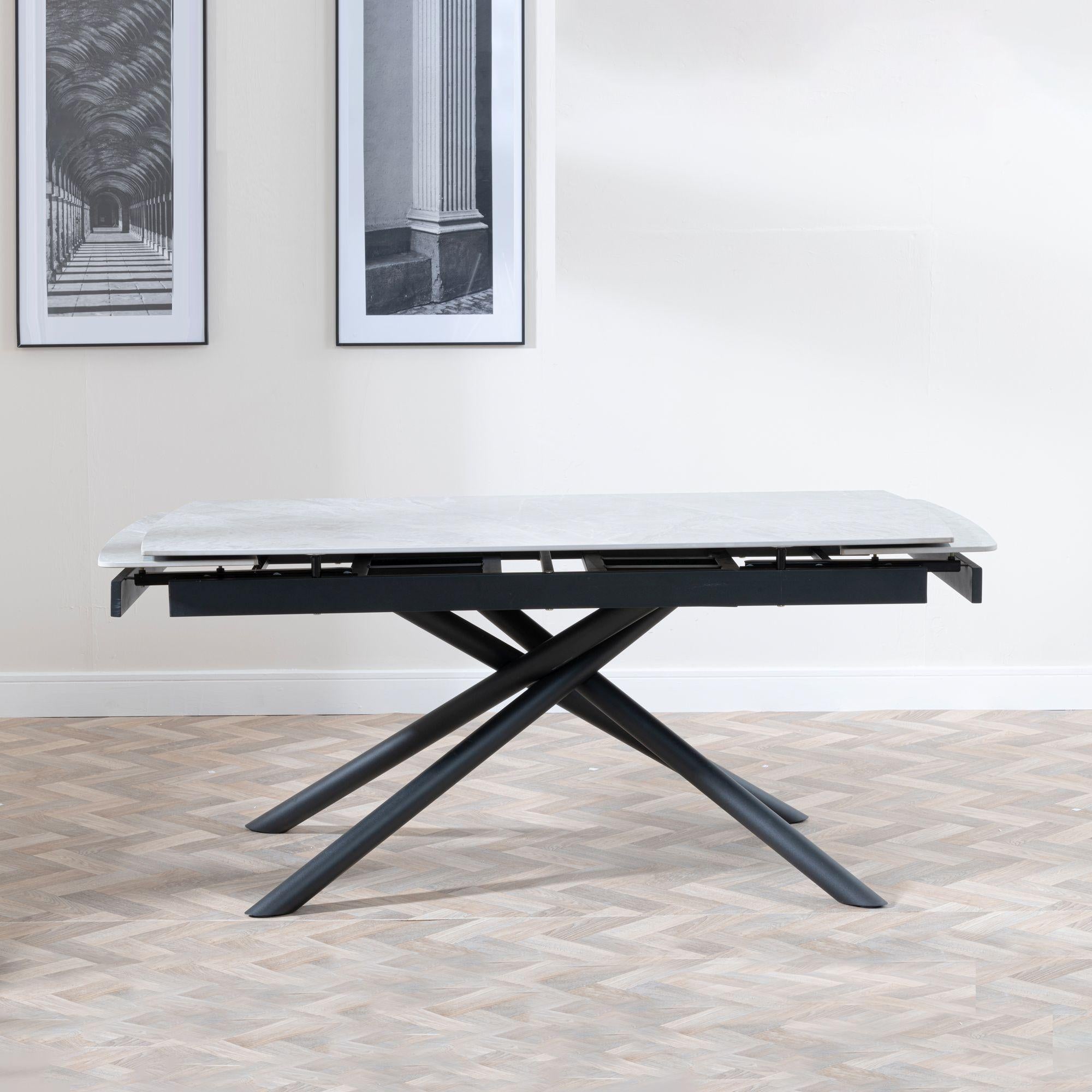 Flavia White Sintered Stone Extending Dining Table with Black Cross Base - 160cm-220cm