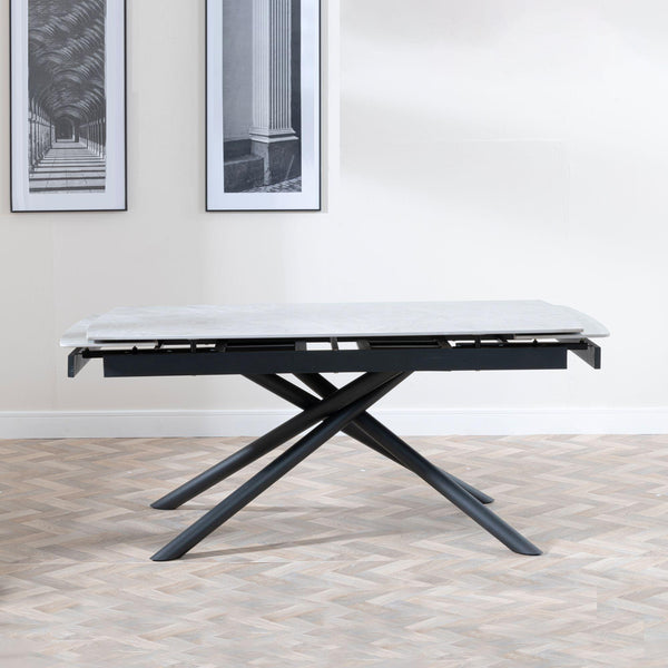 Flavia White Sintered Stone Extending Dining Table with Black Cross Base - 160cm-220cm