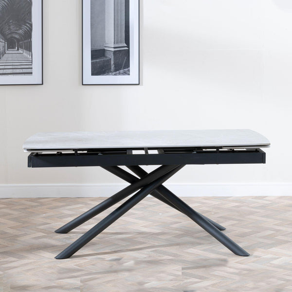 Flavia White Sintered Stone Extending Dining Table with Black Cross Base - 160cm-220cm