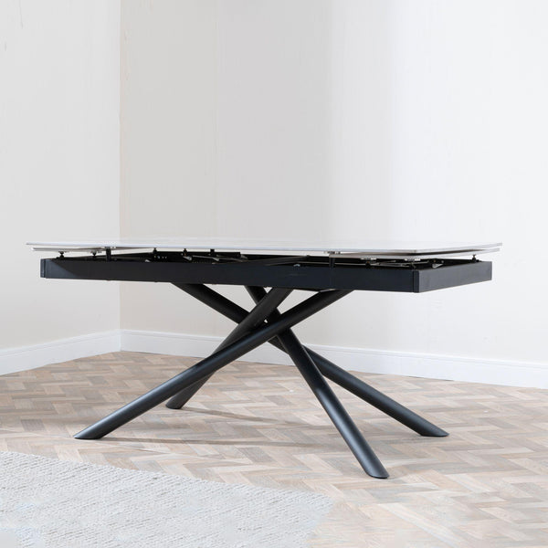 Flavia White Sintered Stone Extending Dining Table with Black Cross Base - 160cm-220cm